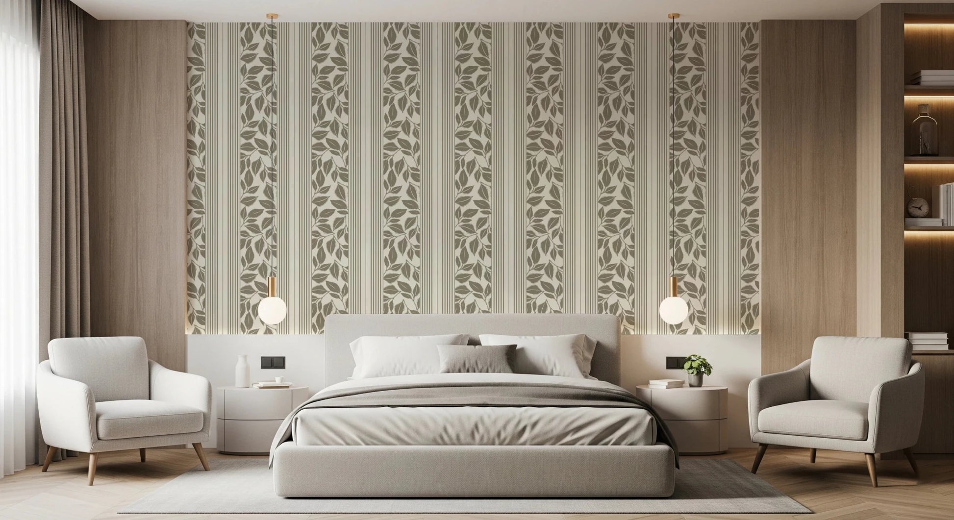 Vintage Trailing Foliage Olive Green Wallpaper⁠
