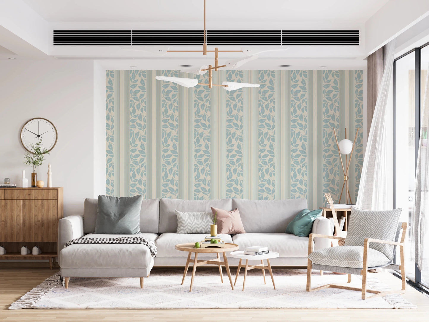 Vintage Trailing Foliage Powder Blue Wallpaper⁠