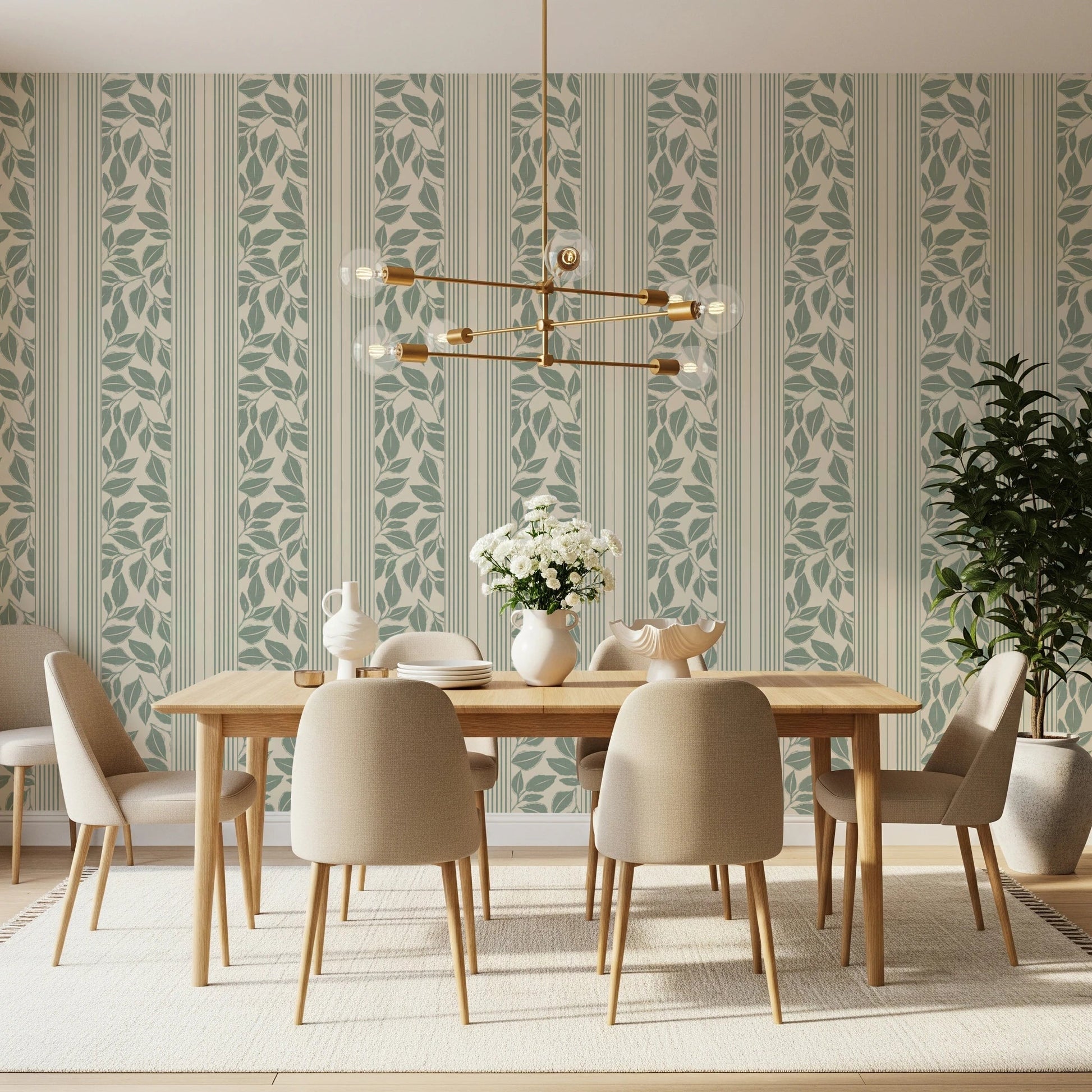 Vintage Trailing Foliage Sage Green Wallpaper⁠