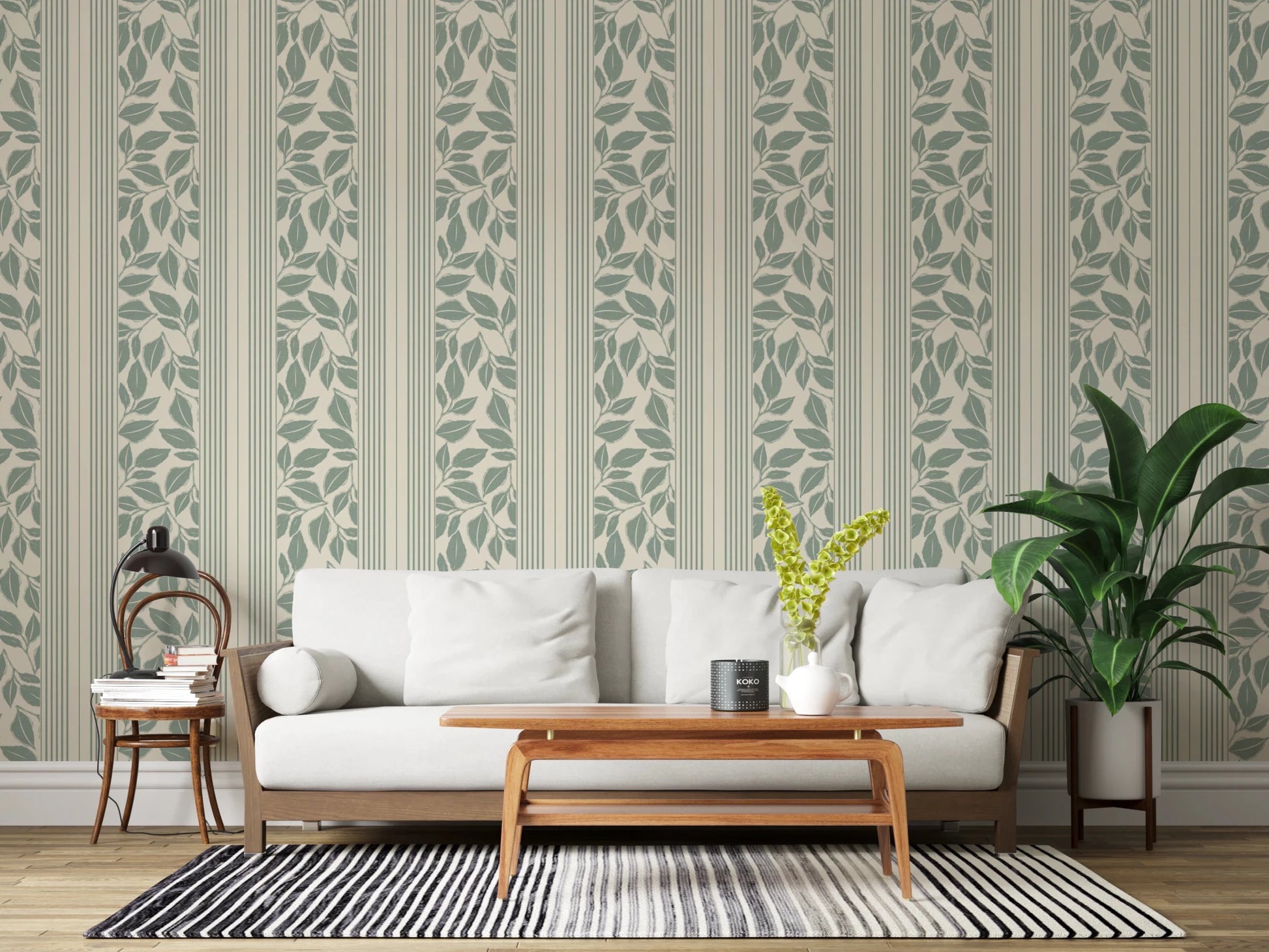 Vintage Trailing Foliage Sage Green Wallpaper⁠