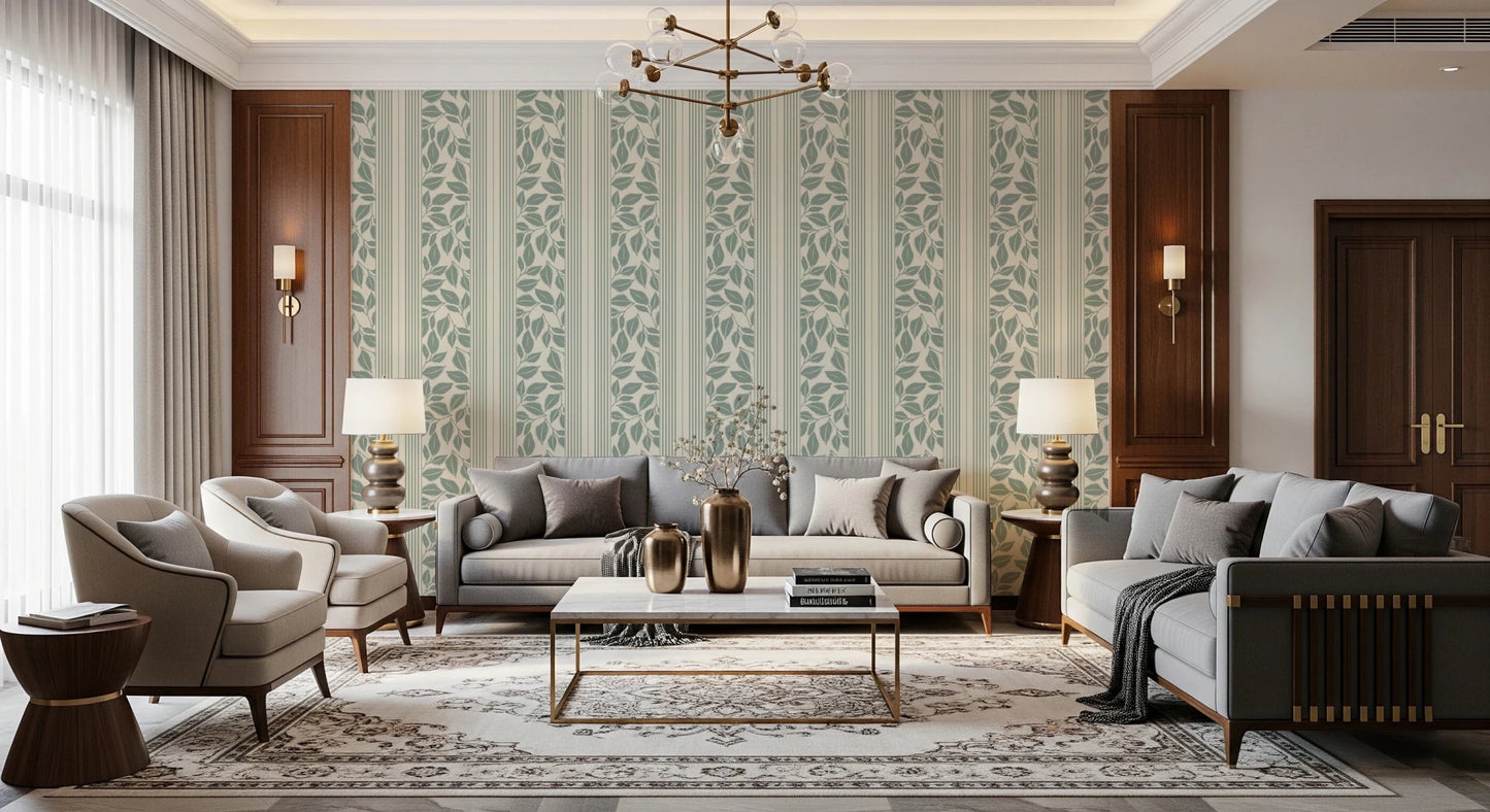 Vintage Trailing Foliage Sage Green Wallpaper⁠