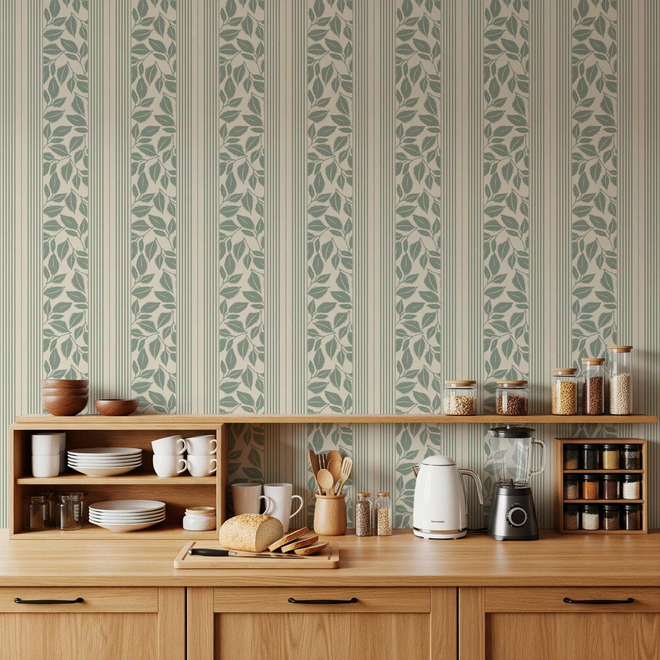 Vintage Trailing Foliage Sage Green Wallpaper⁠