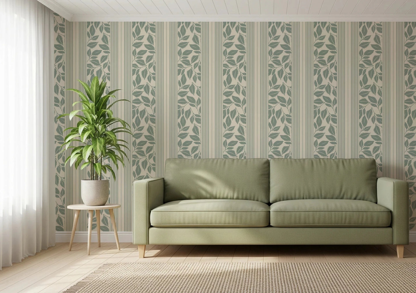 Vintage Trailing Foliage Sage Green Wallpaper⁠
