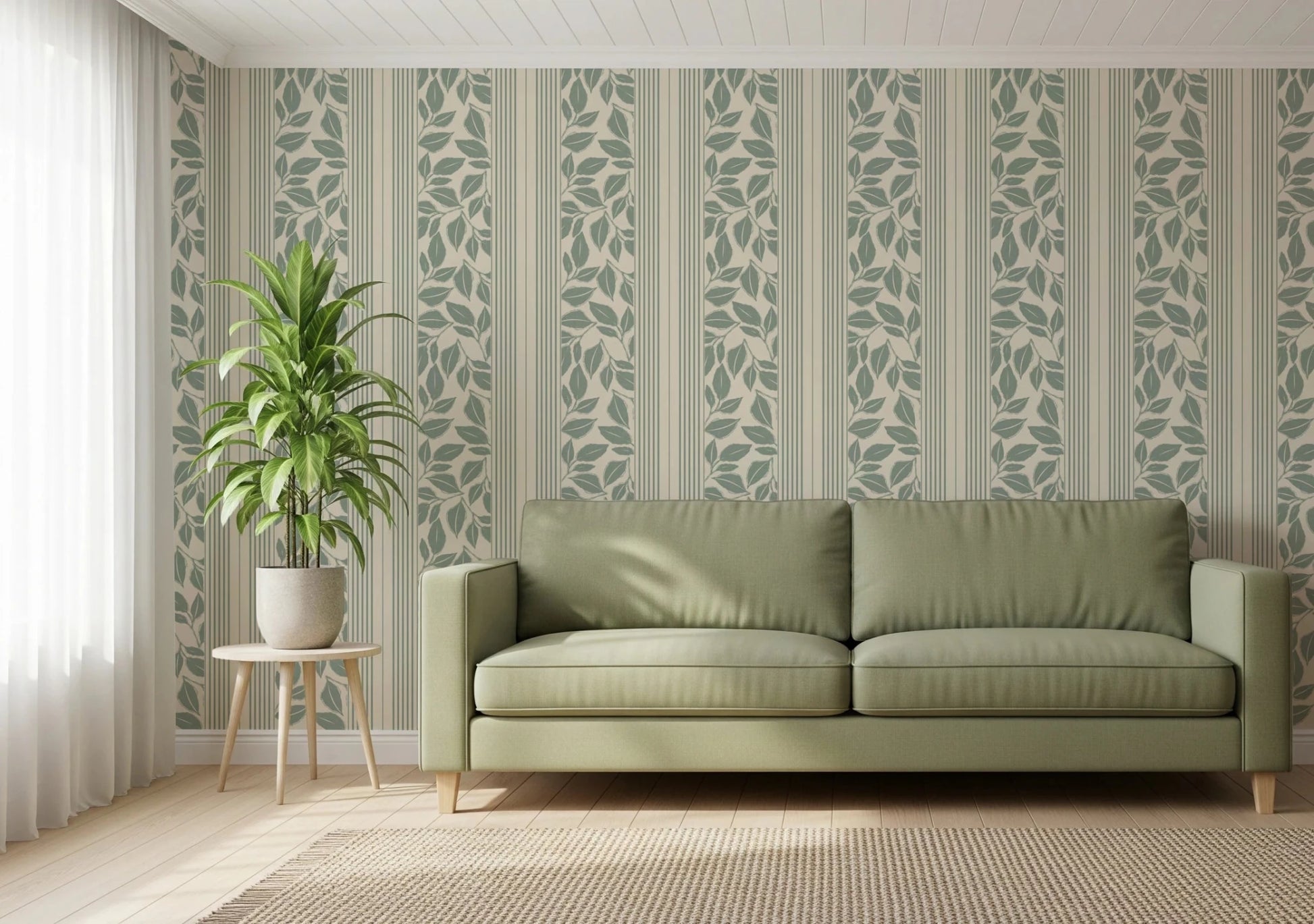 Vintage Trailing Foliage Sage Green Wallpaper⁠