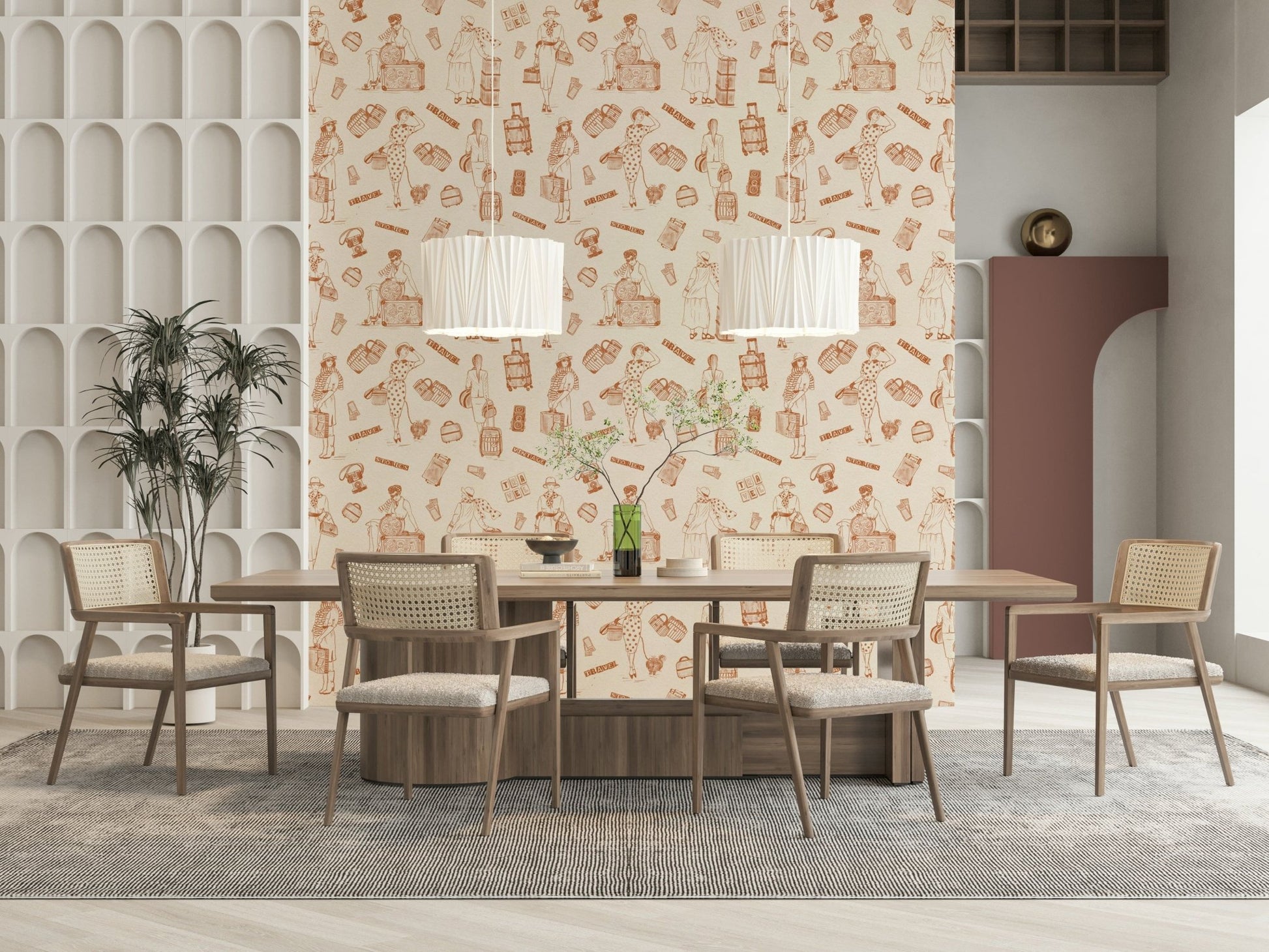 Old-world map motifs and travel icons creating a vintage storytelling wallpaper.