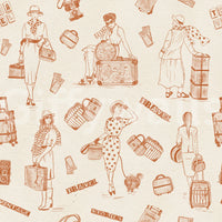 Travel tales depicted in antique sketch form with worldwide landmarks.