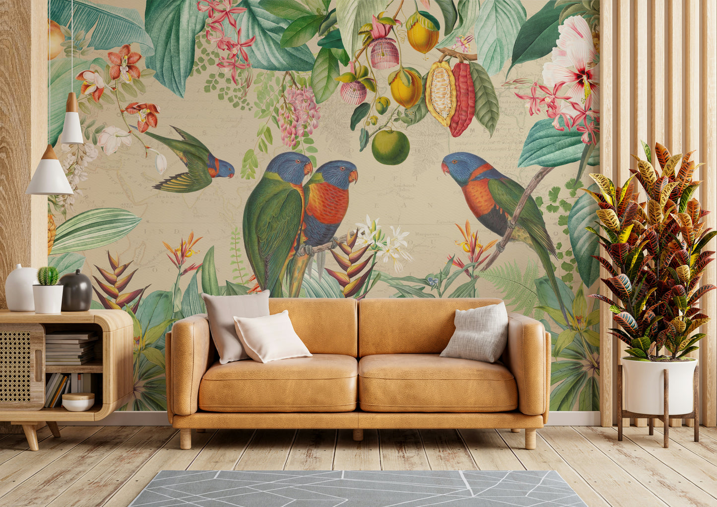 Vintage Tropical Expedition wall mural with vibrant tropical plants

