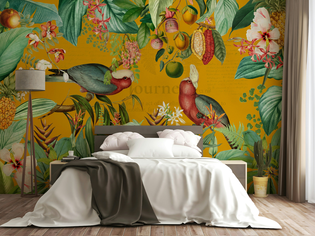 Vintage-inspired tropical wallpaper mural with exotic foliage

