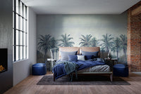 Botanical palm tree mural with lush greenery

