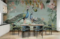 Tropical mural wallpaper featuring vibrant flowers and vintage style

