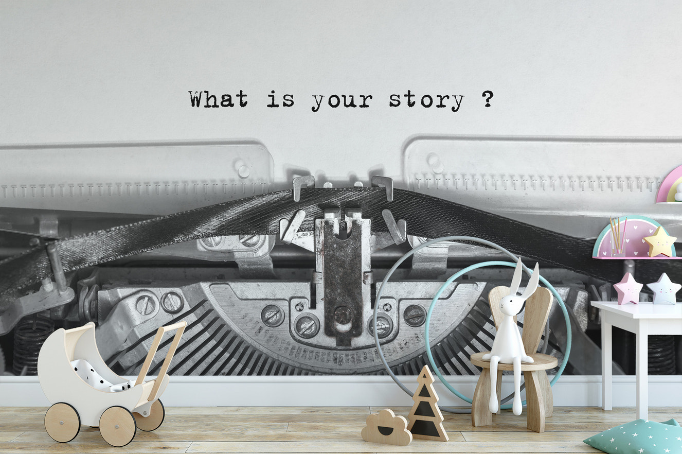 Vintage typewriter-themed mural wallpaper
