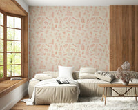 Repeating vintage voyage wallpaper with illustrated travel icons and suitcase motifs.