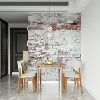 Decorative wallpaper mural with washed vintage bricks for timeless, classic interior appeal.