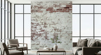 Decorative brick wallpaper mural with subtle fading and worn textures for authentic, aged appeal.