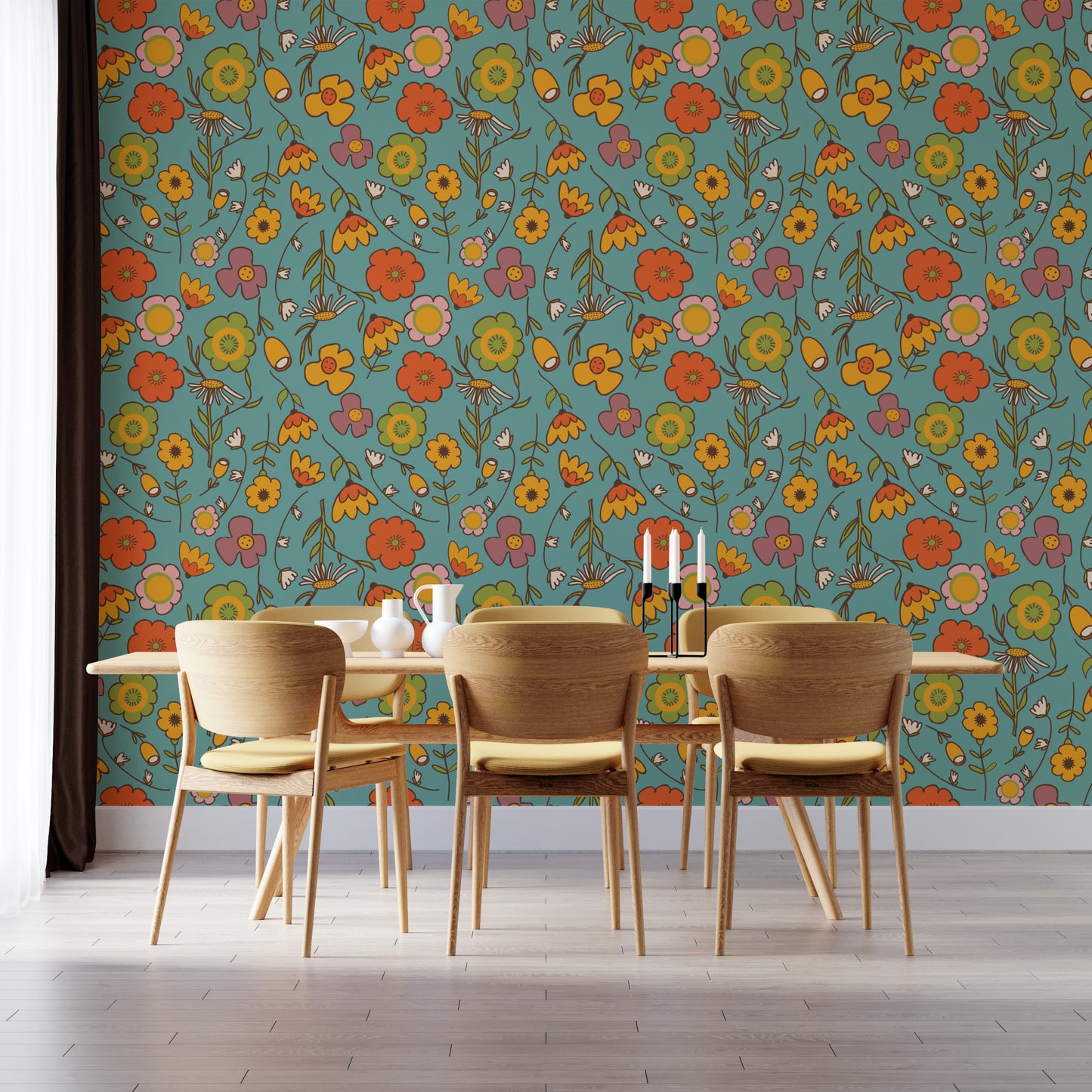 Vintage Wild Floral Blue Wallpaper for home decor