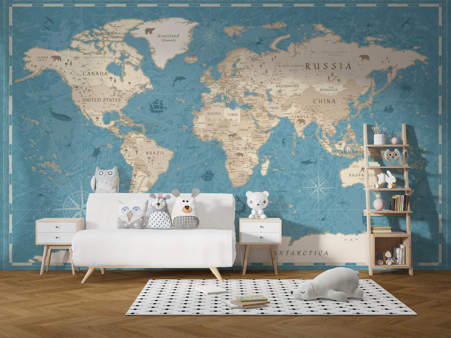 Vintage World Map Wallpaper Mural - Giffywalls