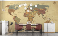 Vintage world map wallpaper mural for global decor