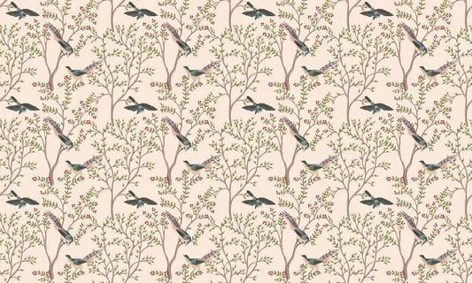 LIght Pink Leaves and Bird Wallpaper Murals