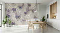 A graceful subtle flower wall mural in soft, violet tones.

