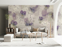A beautiful violet floral wallpaper mural for a modern home.

