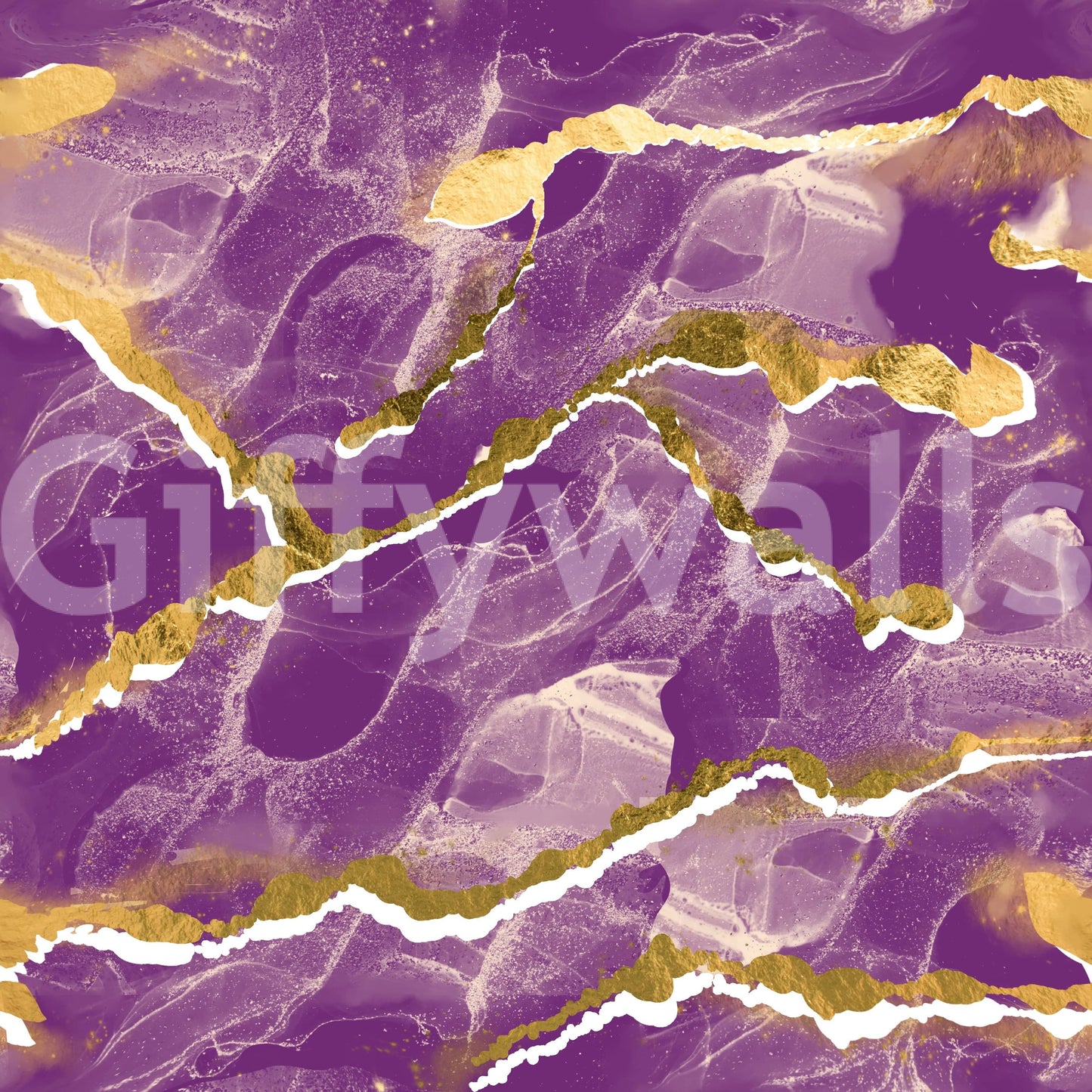 Golden Veins Cosmic Violet Marble - Modern Luxe Abstract Wall Mural