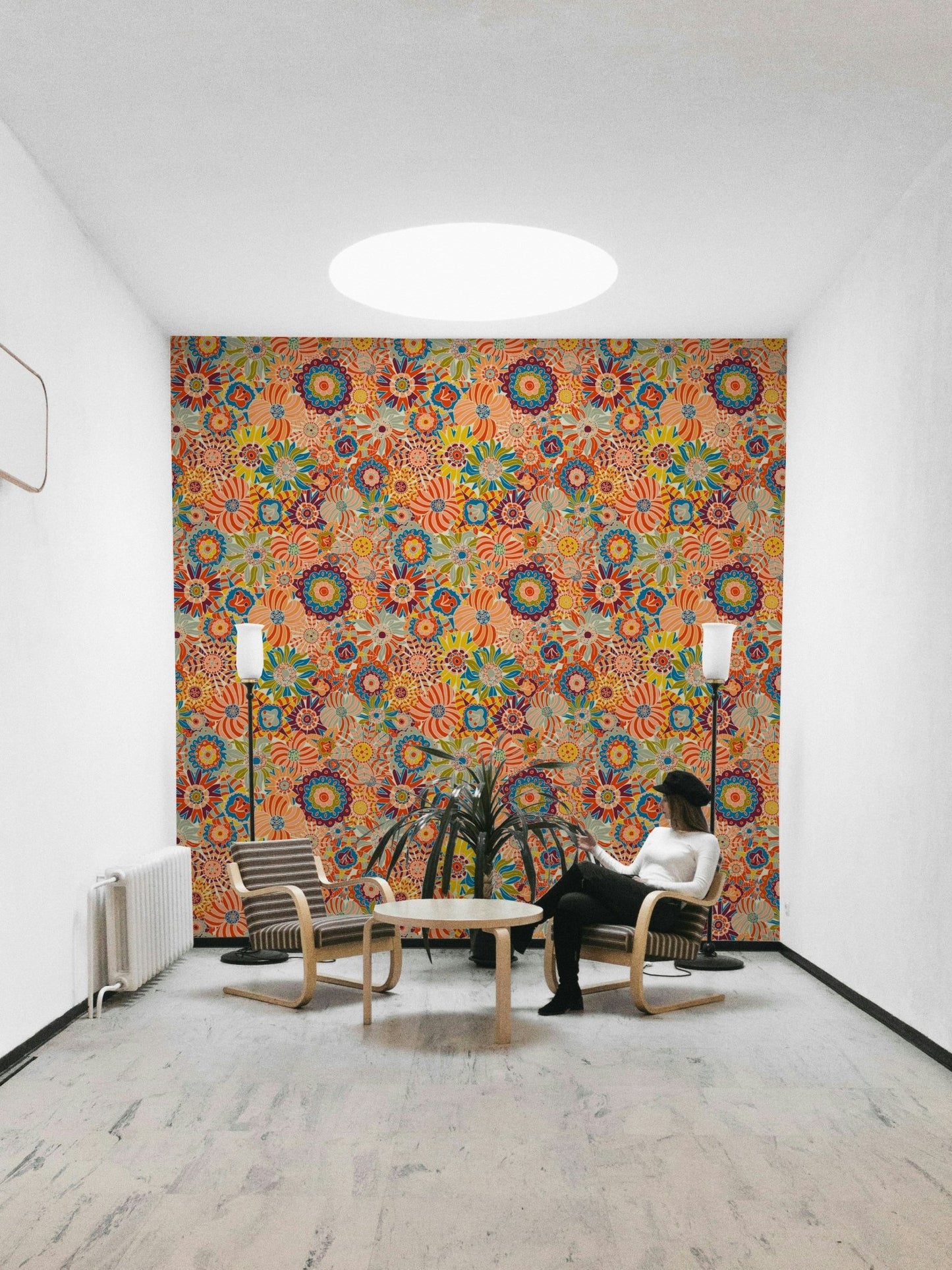 Vivid Colors Scandi Flowers mural for a living room.

