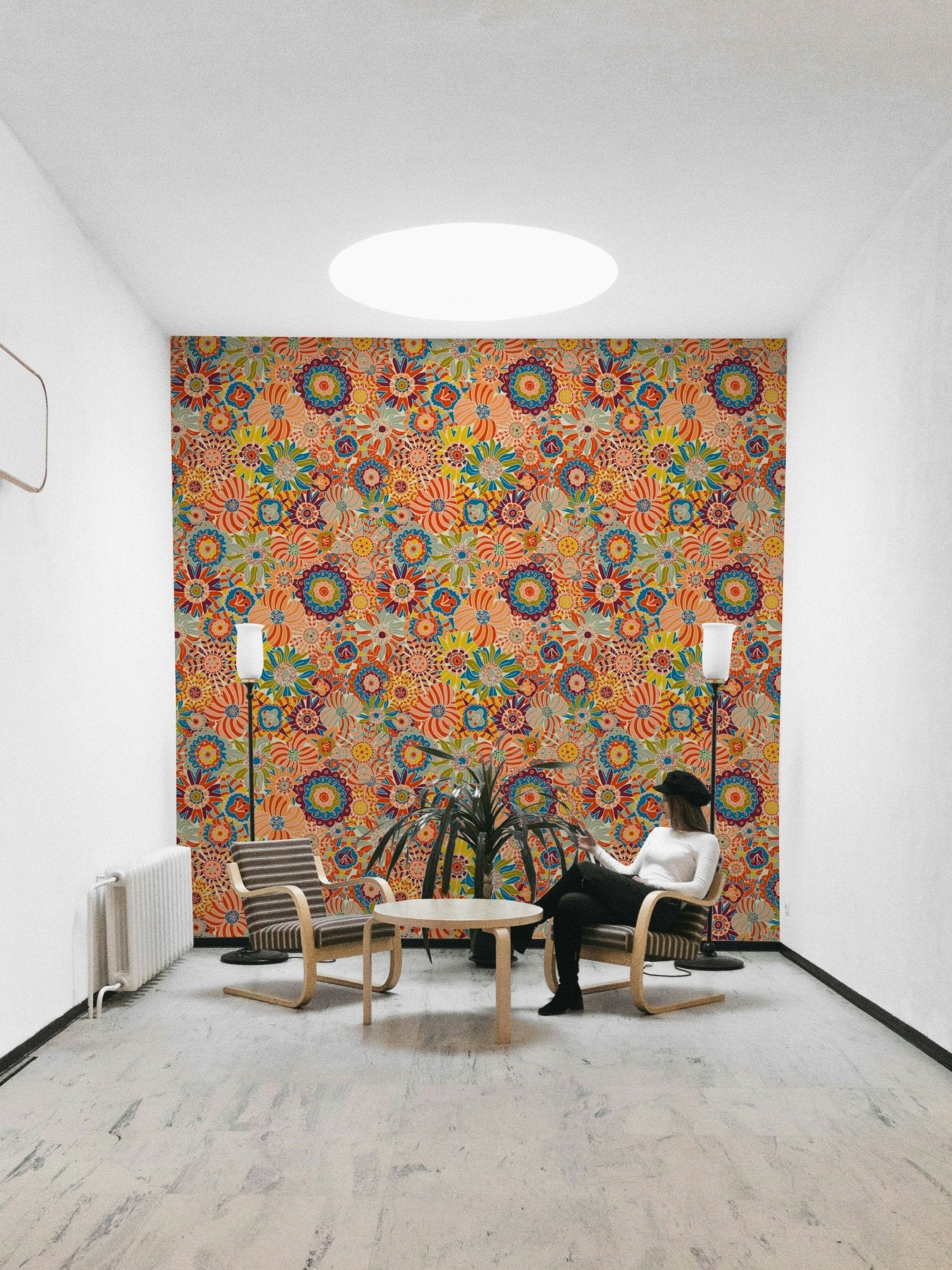 Vivid Colors Scandi Flowers mural for a living room.

