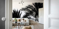 A minimalist interior with the tranquil wallpaper.

