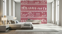 Minimal Warli style wall mural with tribal storytelling patterns