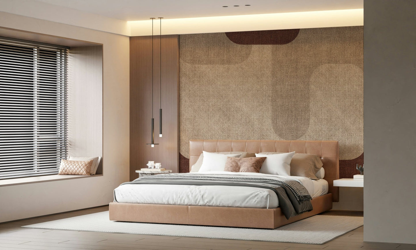 Neutral tan designs grace this elegant wallpaper.