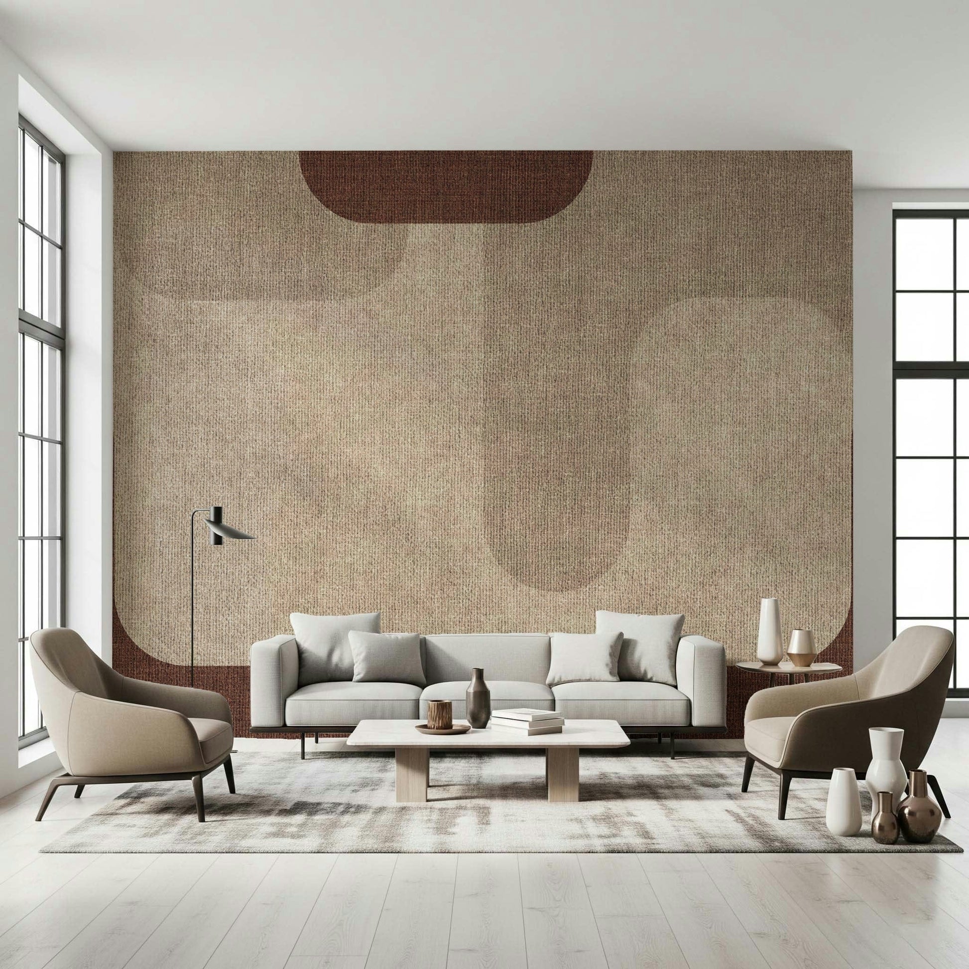 Minimalist tan patterns form this unique wall mural.