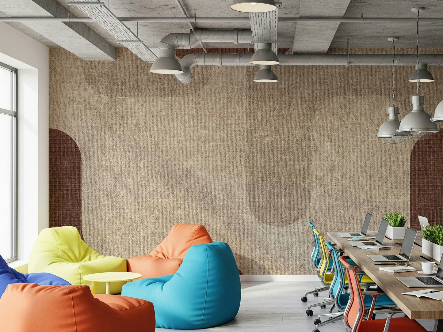 Warm brown curves accent this stylish wallpaper.