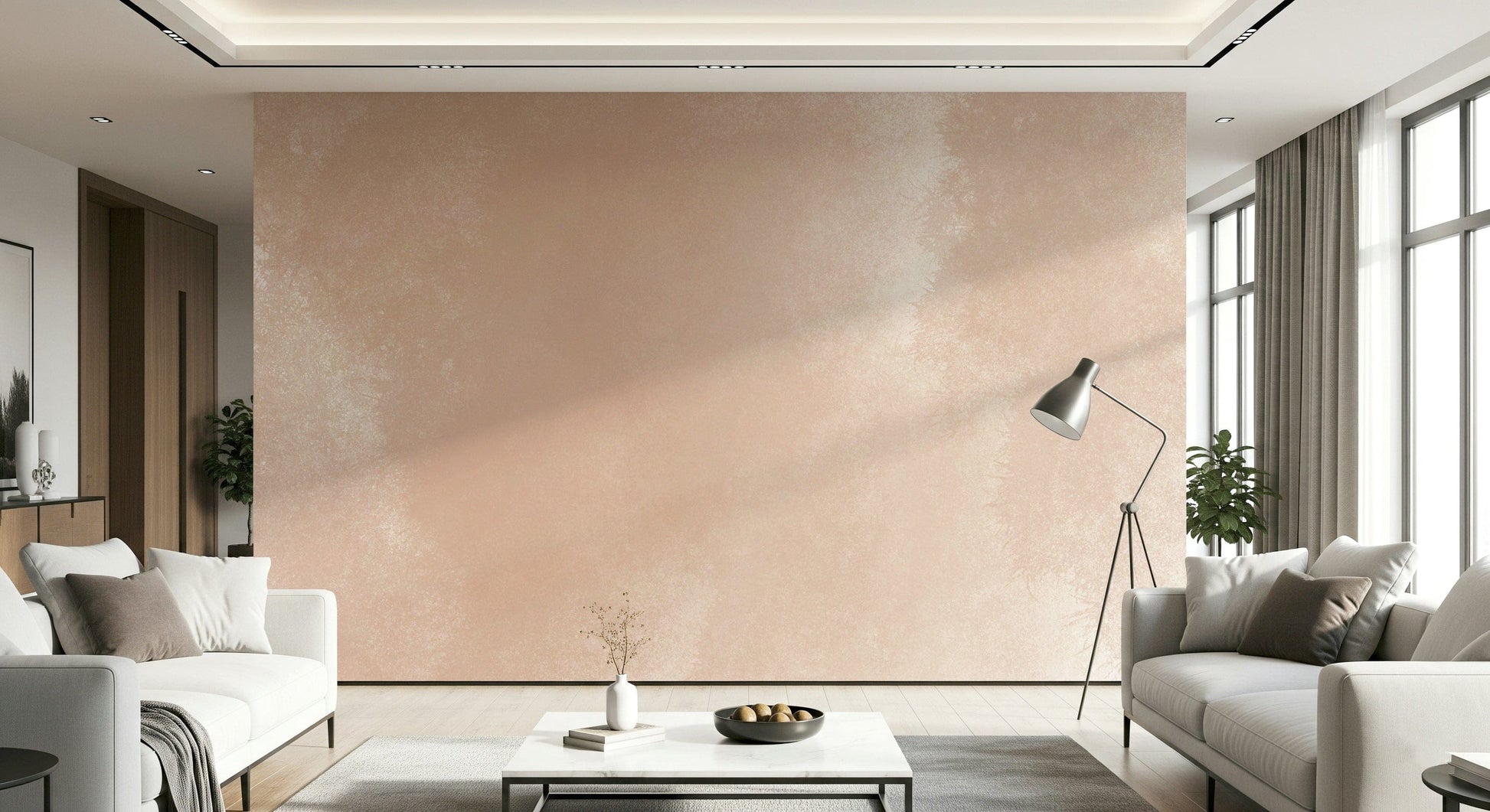 A graceful subtle pattern wall mural in warm, terracotta tones.