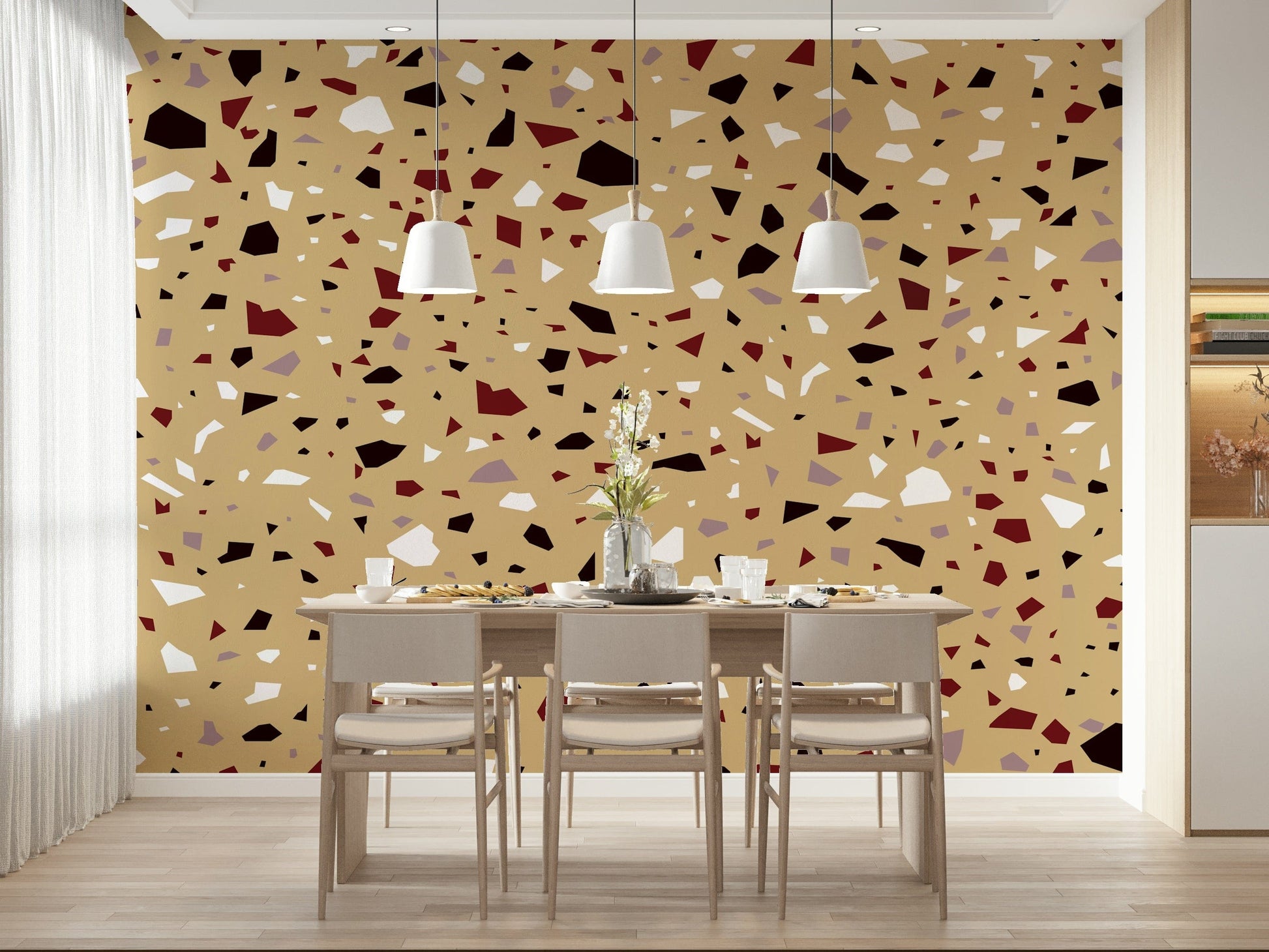 An artistic minimalist form mural for home decor.