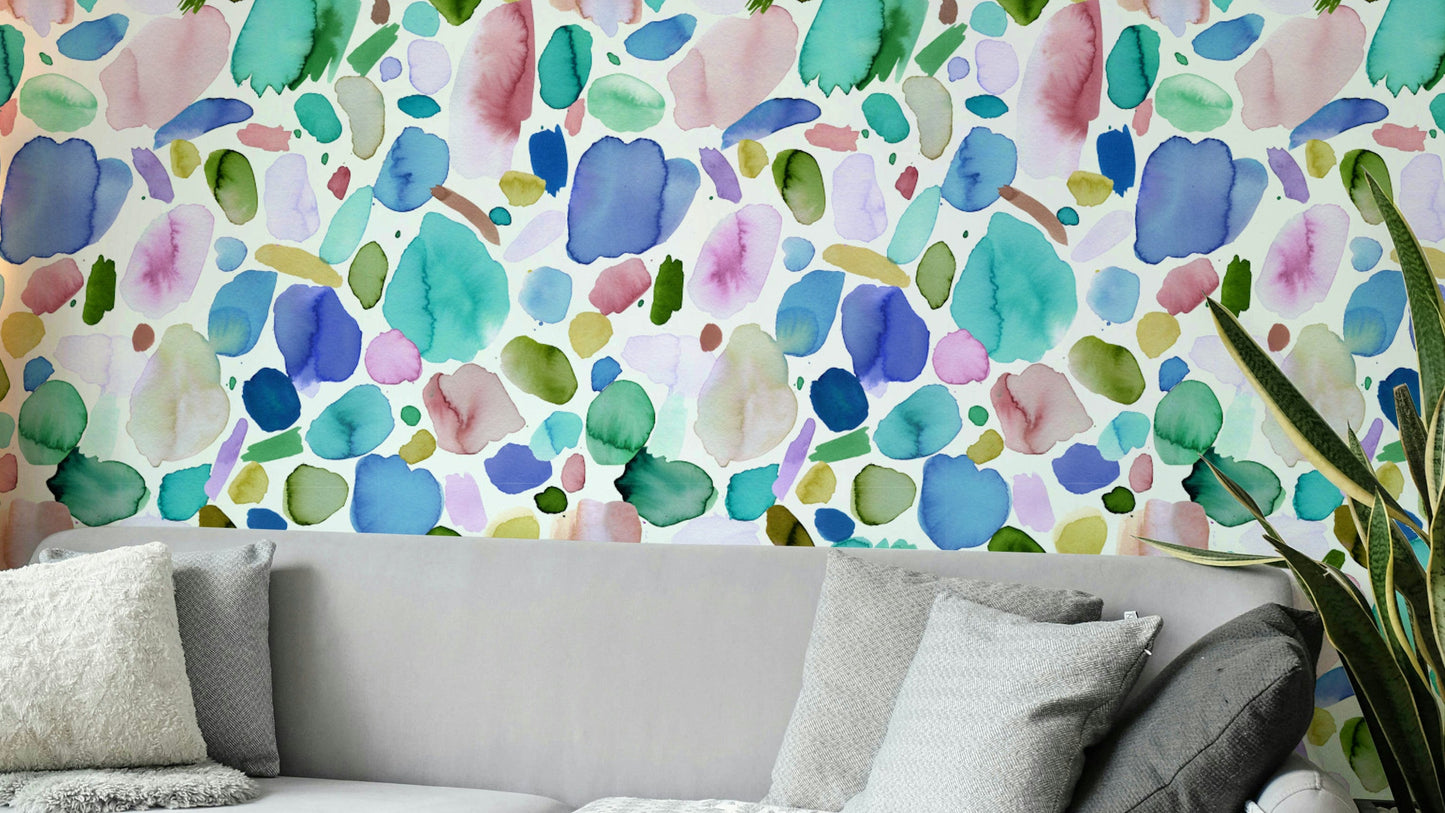 Watercolor Abstract Artistic Strokes Blue Wallpaper with fluid brush patterns.

