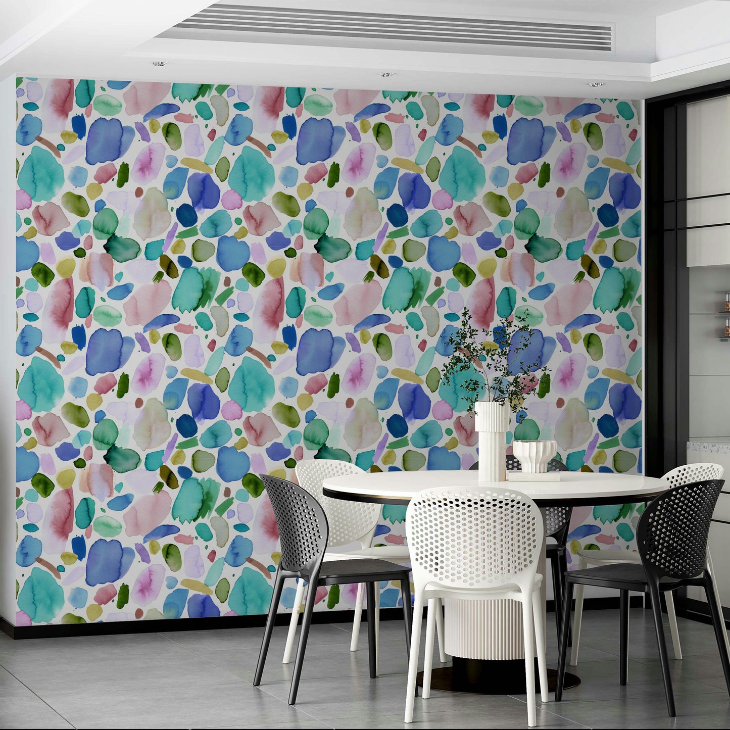 Abstract design with painterly blue strokes in a relaxed style.

