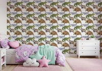 Kids wallpaper with tortoise crocodile and whale animal illustrations