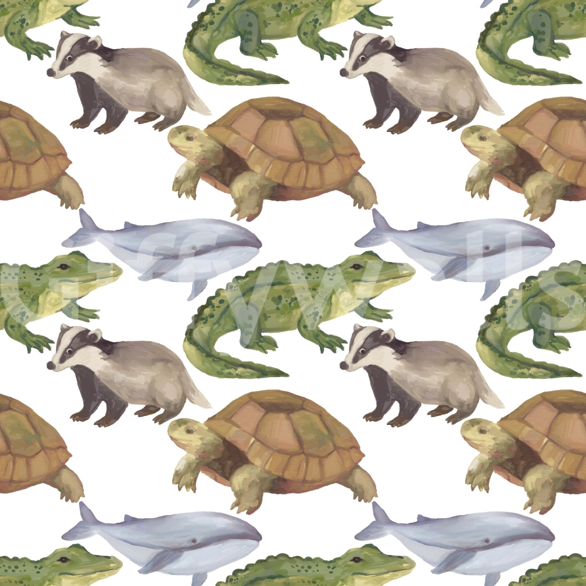 Fun wildlife wall mural featuring colorful tortoise and badger art