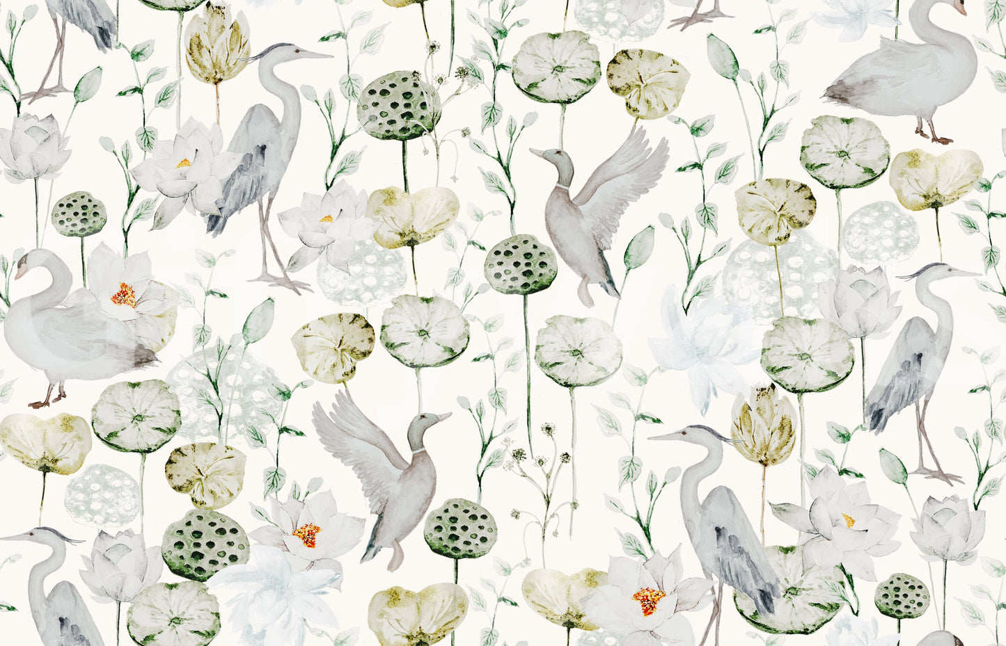 Subtle botanical Watercolor Bird Haven design for modern interiors.