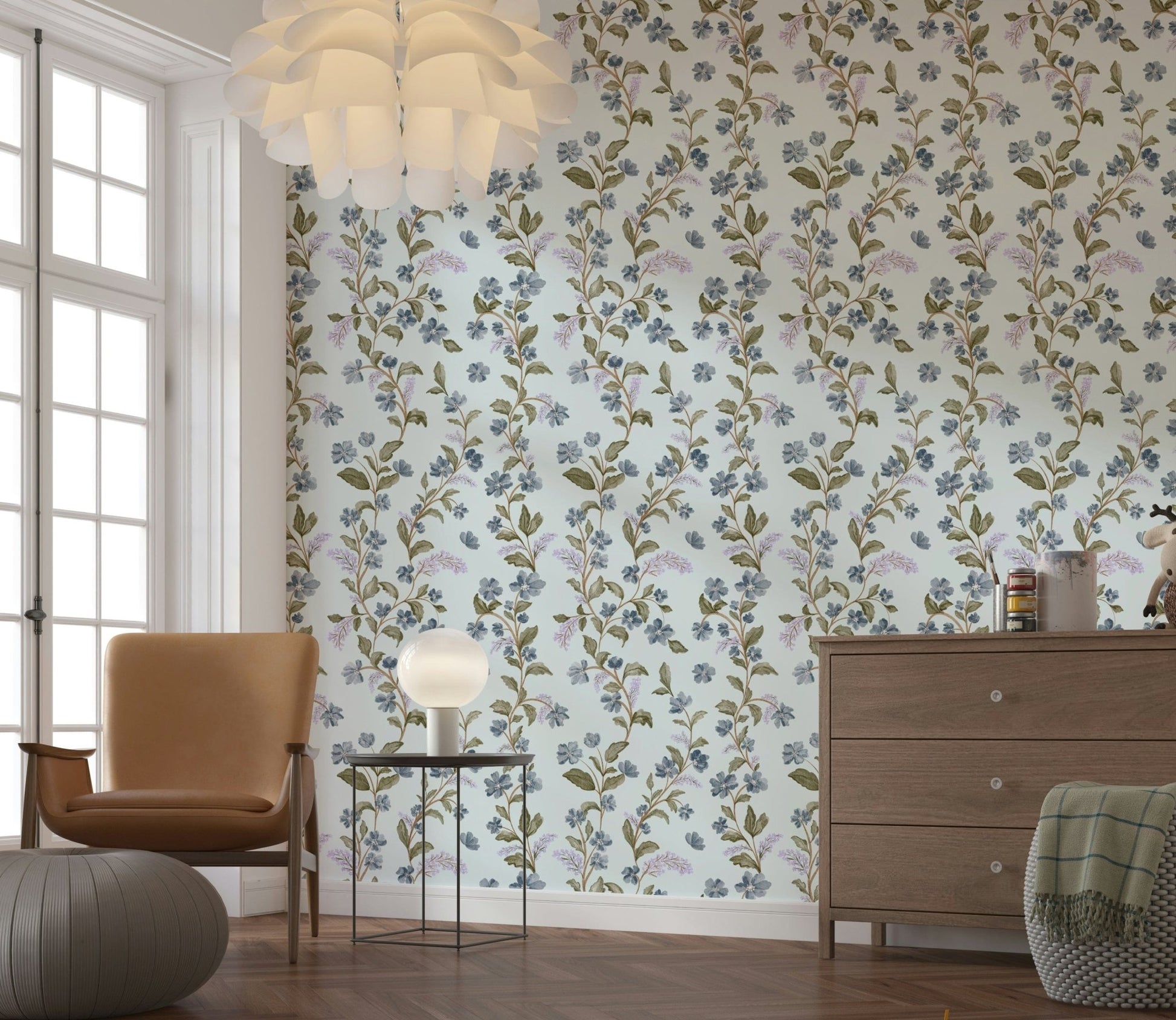 Exquisite Watercolor Bloom Serenity botanical paper subtle purple bloom accent.