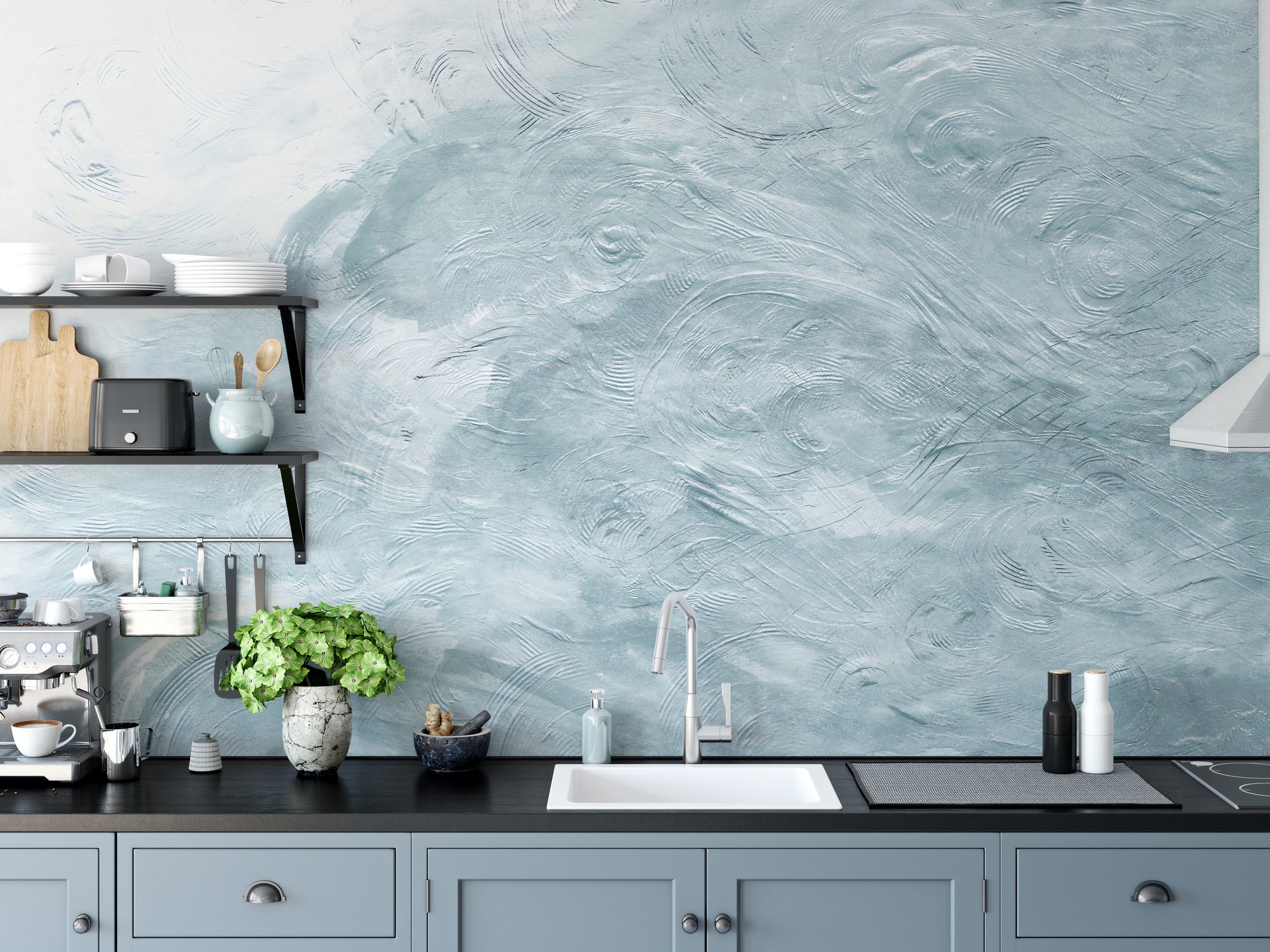 Artistic blue waves watercolor wallpaper mural