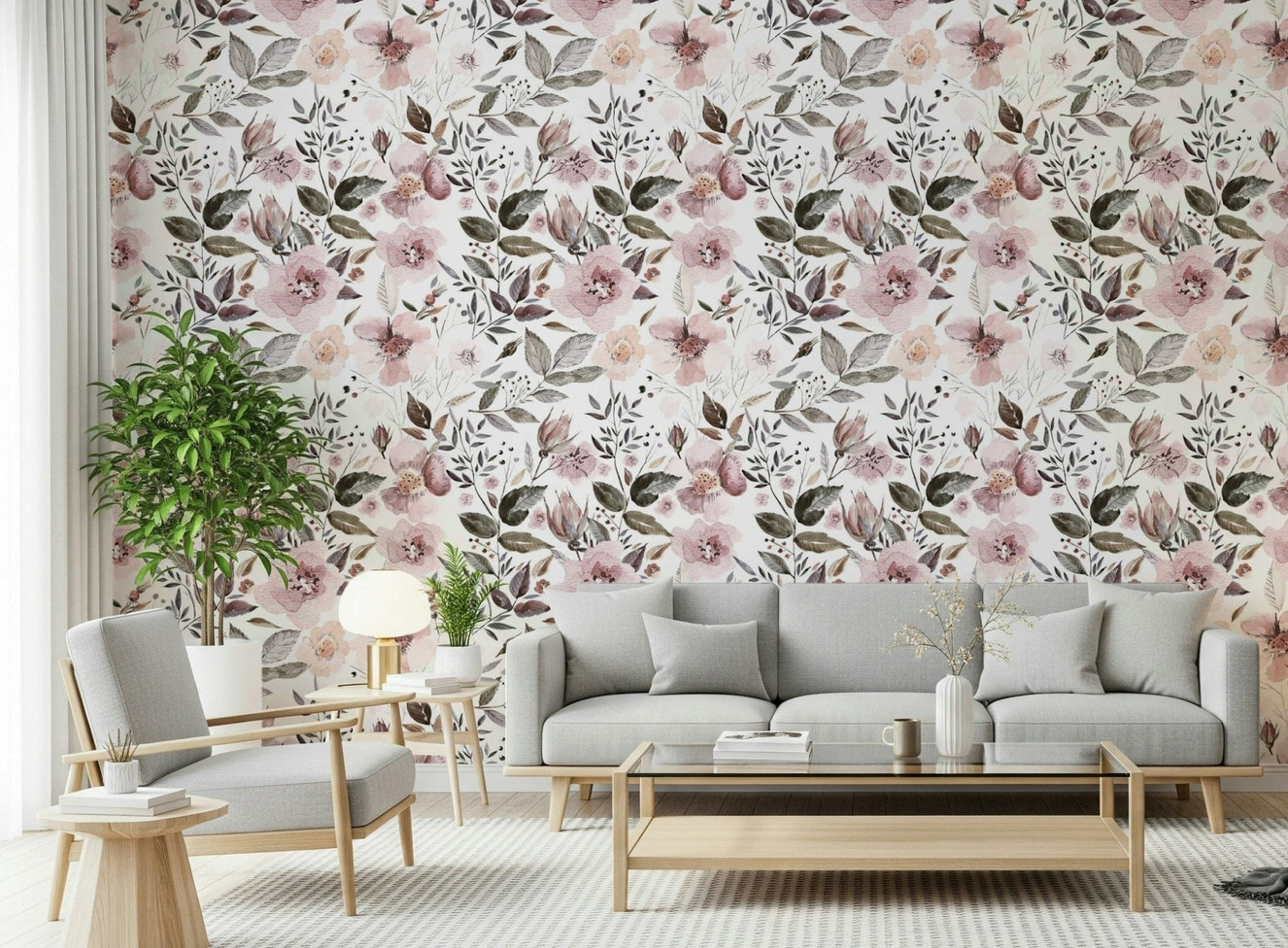 Abstract floral Watercolor Blush Vintage Bloom wallpaper for bedroom.