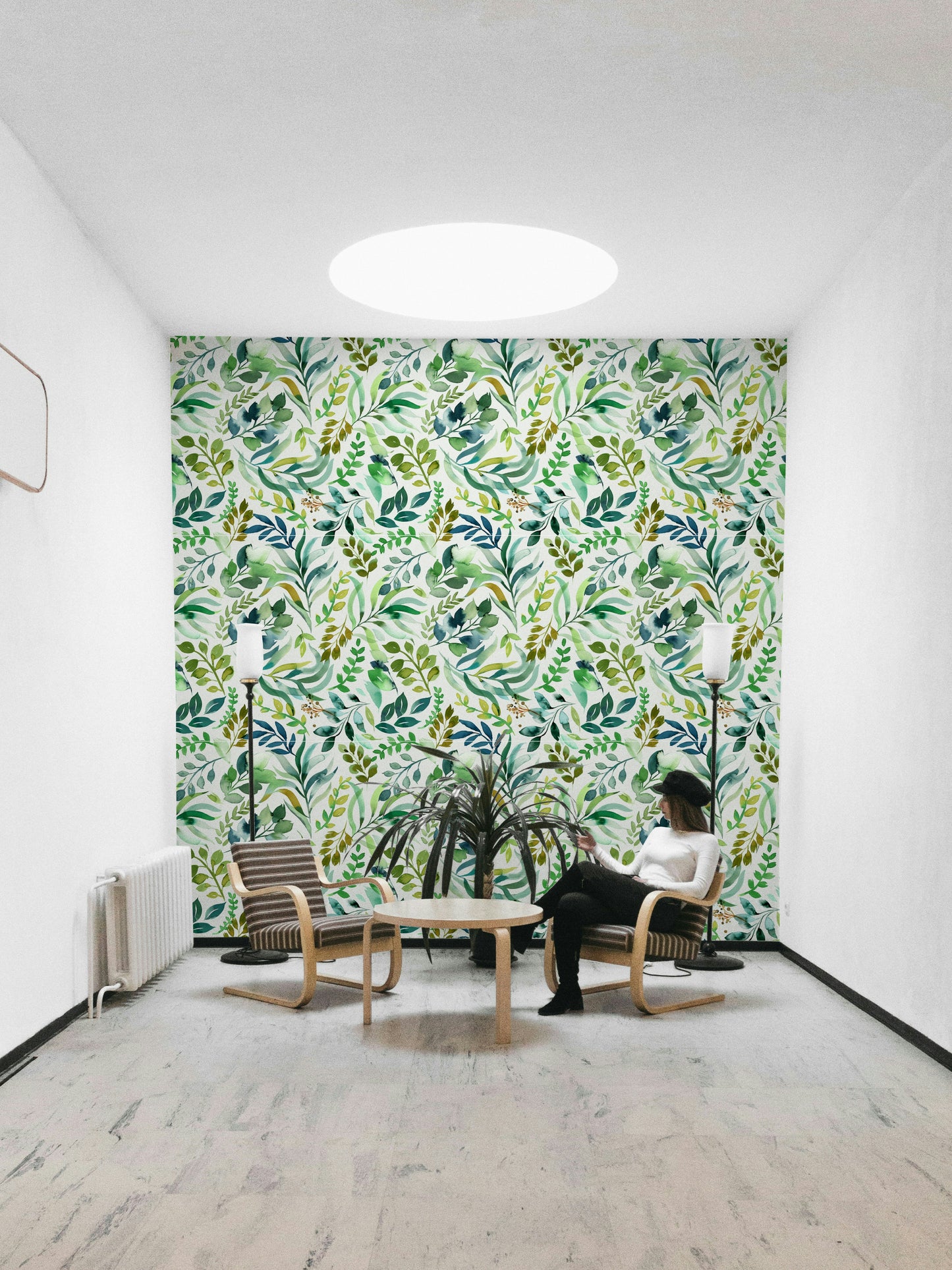 Watercolor-style leaves creating a relaxed, organic feel.

