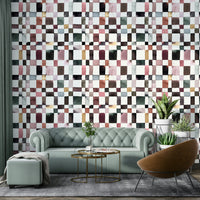 Watercolor grid pattern with soft tonal shifts.

