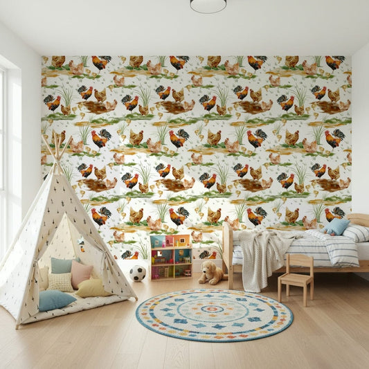 Elegant Watercolor Chicken Coop wall material, exquisite bird depiction.