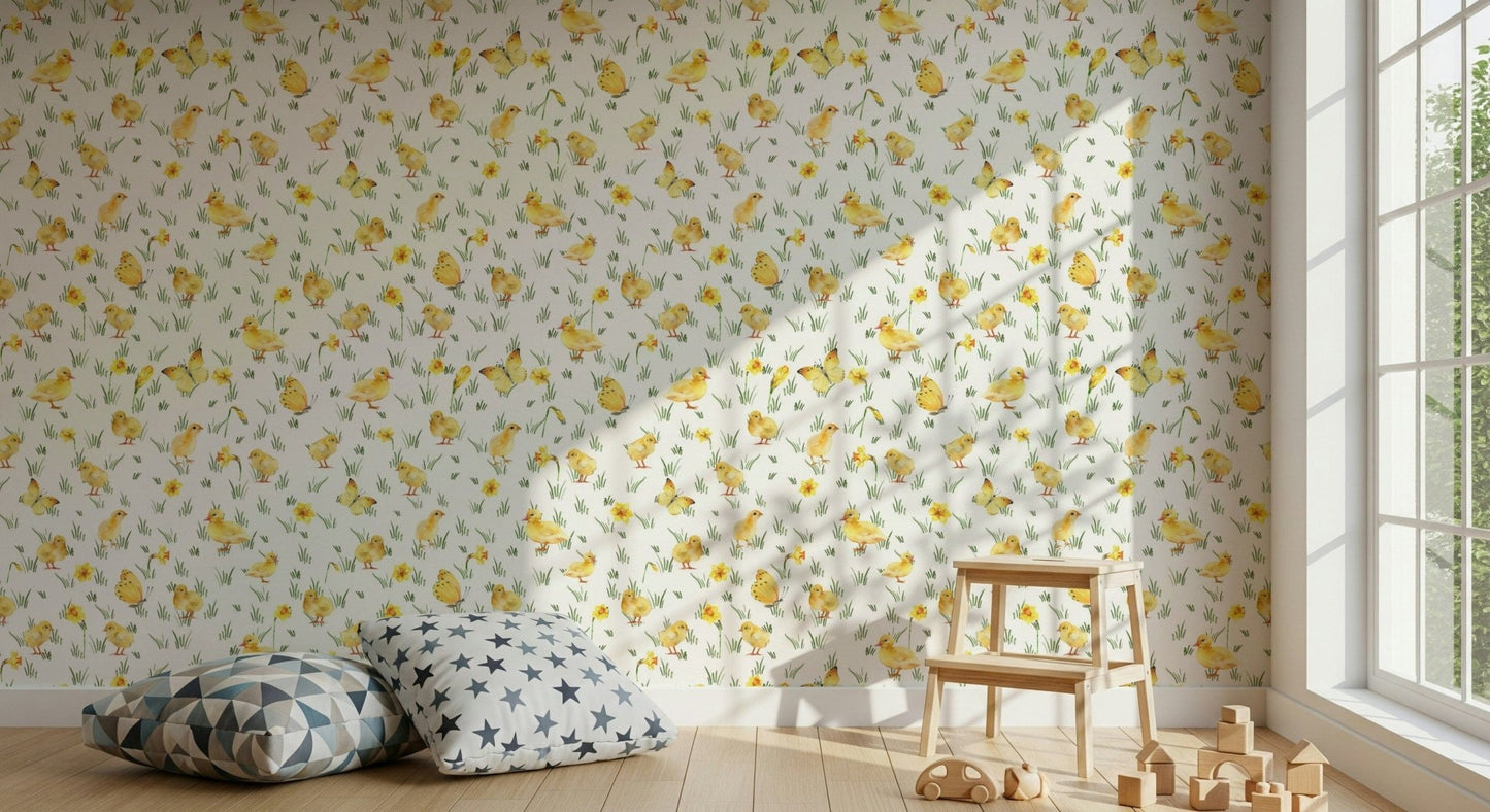 Delightful baby farm animals Watercolor Chicks wall mural kitchen.