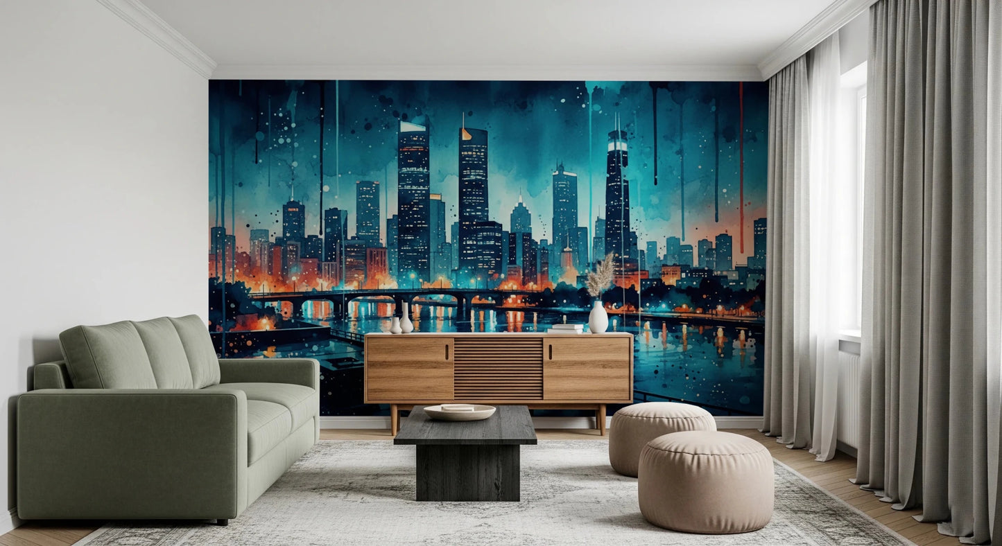 Watercolor Cityscape Wall Mural