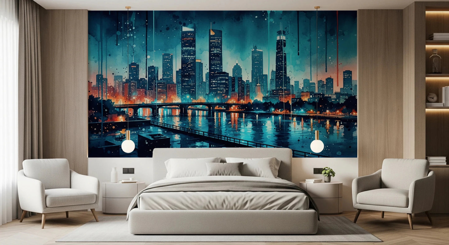 Watercolor Cityscape Wall Mural