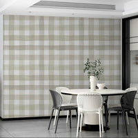Wallpaper with soft beige squares in a timeless plaid pattern.

