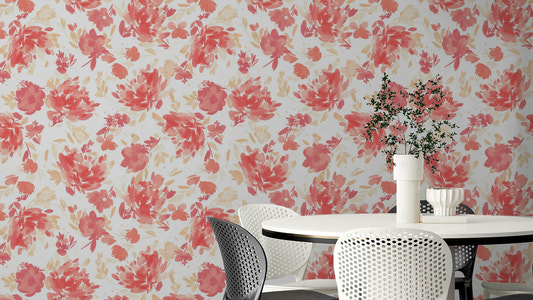 Watercolor Classy Roses Coral Peach Wallpaper with soft floral detail.

